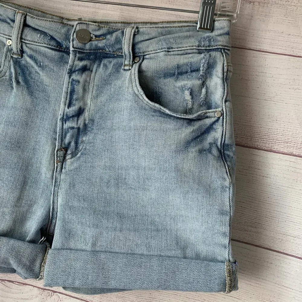 Risen Los Angeles Denim Jean Shorts Light Washed Distressed Size 7/28